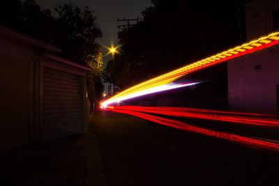 Light trails on road at night