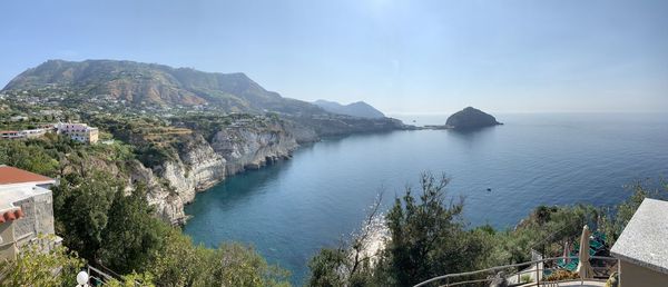 High angle view of bay against sky