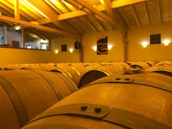 Interior of illuminated wine cellar 