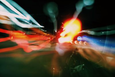 Defocused image of light trails at night