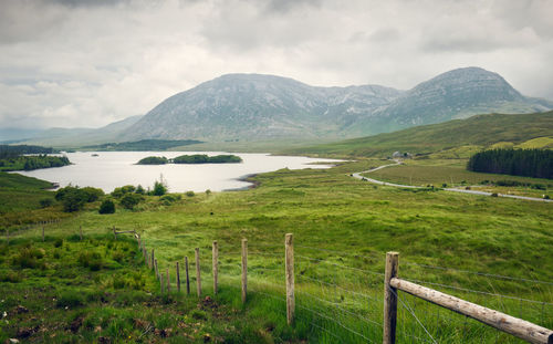 Beautiful lakeside landscape, inagh, mountains at connemara national park in county galway, ireland