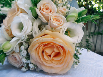 Close-up of red roses in vase