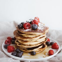 Close-up of pancakes in plate