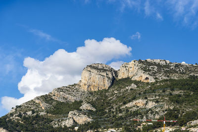 Low angle view of rock formation against sky