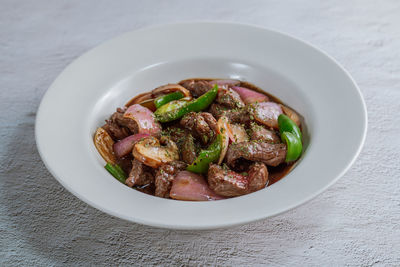 High angle view of food in bowl on table