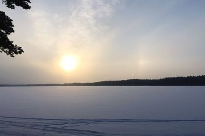 Scenic view of lake against sky during sunset