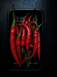 Directly above shot of red chili peppers