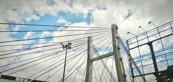 Low angle view of electricity pylon against sky