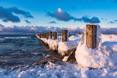 Panoramic view of sea against sky during winter