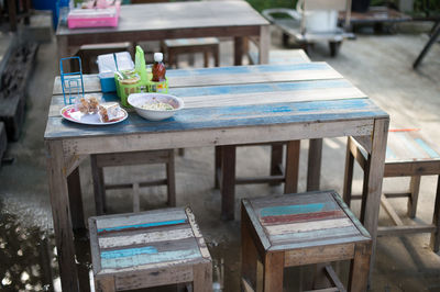 High angle view of food on table at sidewalk cafe