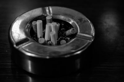 High angle view of cigarette on table
