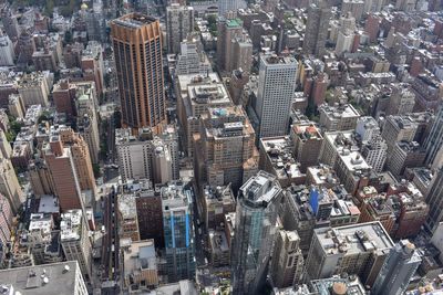 High angle view of modern buildings in city