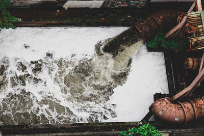 High angle view of white water on table