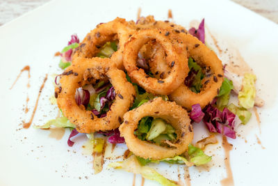 Close-up of served food in plate