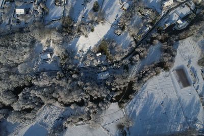 Aerial view of snow covered landscape, indre  valley, la châtre, france