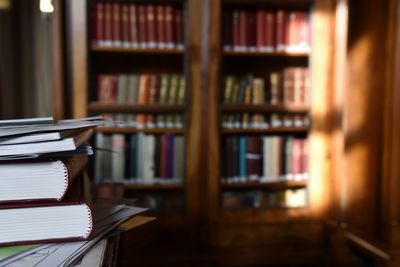 Close-up of books on shelf