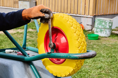 Low section of man standing in playground