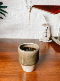 Close-up of tea pouring