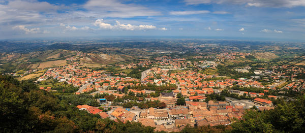 High angle view of townscape against sky