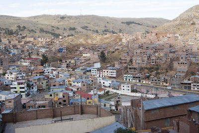 High angle view of townscape against sky