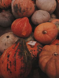 High angle view of pumpkins for sale in market