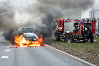 View of fire in bus