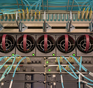 Fiber optic network connections on a server blade system enclosure in a data center