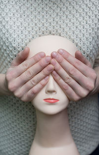 Close-up of hands sculpture
