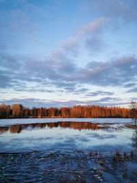 Scenic view of lake against sky during sunset