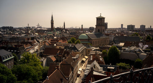 High angle view of buildings in city