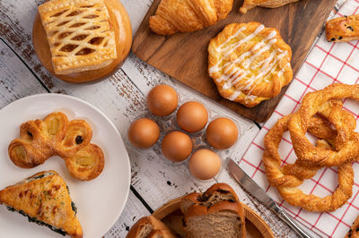 High angle view of breakfast on table