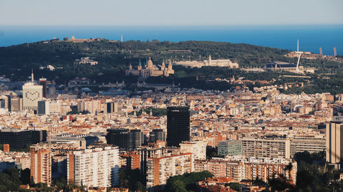 High angle view of buildings in city