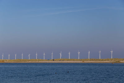 Scenic view of sea against clear blue sky