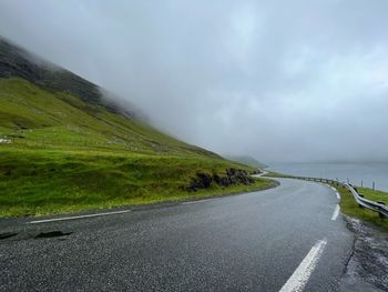 Scenic road on the coast of the faroe islands