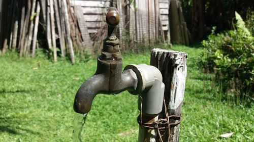 Close-up of faucet in water