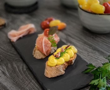 High angle view of fruits on table