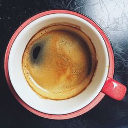 Directly above shot of coffee cup on table