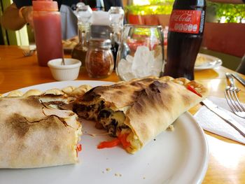 Close-up of breakfast served on table