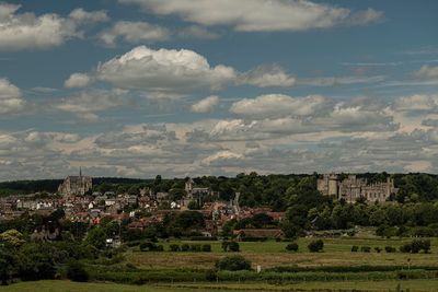 Scenic view of townscape against sky