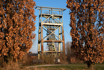 Old headframe of gneisenau pit in spring colors, industrial heritage of dortmund, germany