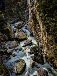 Stream flowing through rocks in forest