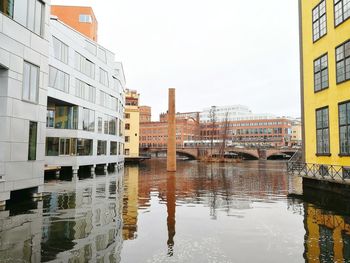 Reflection of buildings in canal against sky