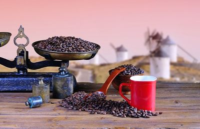 Close-up of coffee beans on table