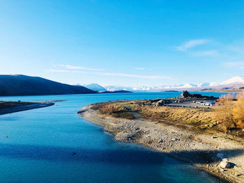 Scenic view of sea against blue sky