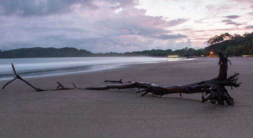 Scenic view of beach against sky during sunset