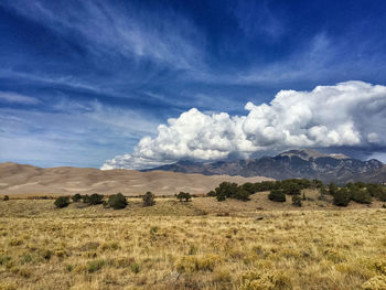 Scenic view of landscape against cloudy sky