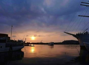 View of marina at sunset