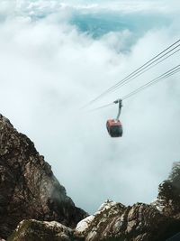 Low angle view of cable car against sky