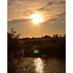 Scenic view of lake at sunset