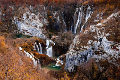 View of waterfall. 